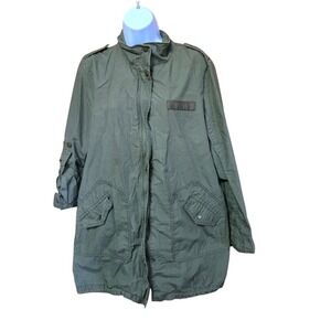 Merona Olive Green Utility Field Jacket Military Cotton Roll Tab Sleeve Med